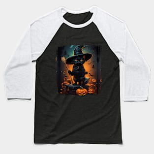 Black Cat Halloween Baseball T-Shirt